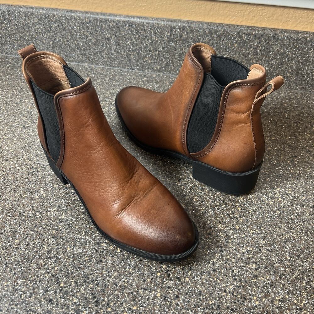 Steve Madden Brown Leather Ankle Boots Women's 8 M Comfort Casual Pull On Bootie